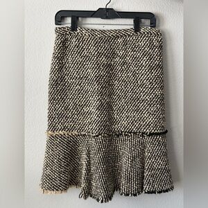 J. Crew Wool Blend Flared Fringe Tweed Skirt Black Gold Metallic Women’s 4 Small